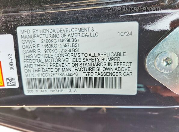 1HGCY2F77SA006348 2025 HONDA ACCORD Black Engine compartment view