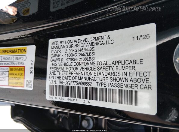 1HGCY2F77SA090882 2025 HONDA ACCORD Black Вид підкапотного простору