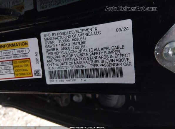 1HGCY2F78RA053348 2024 HONDA ACCORD Black Շարժիչի բաժամունքի տեսք