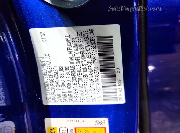 1HGCY2F79PA005726 2023 HONDA ACCORD Blue Widok naklejki z numerem VIN