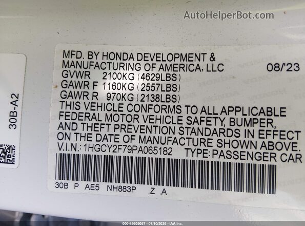 1HGCY2F79PA065182 2023 HONDA ACCORD Белый Вид подкапотного пространства