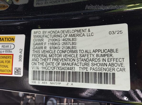1HGCY2F7XSA034483 2025 HONDA ACCORD Black Engine compartment view