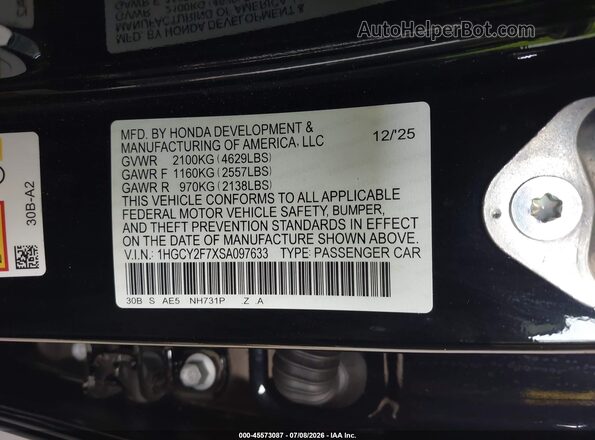 1HGCY2F7XSA097633 2025 HONDA ACCORD Black Вид підкапотного простору