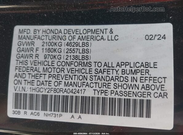 1HGCY2F80RA042417 2024 HONDA ACCORD Black Vista del compartimento del motor