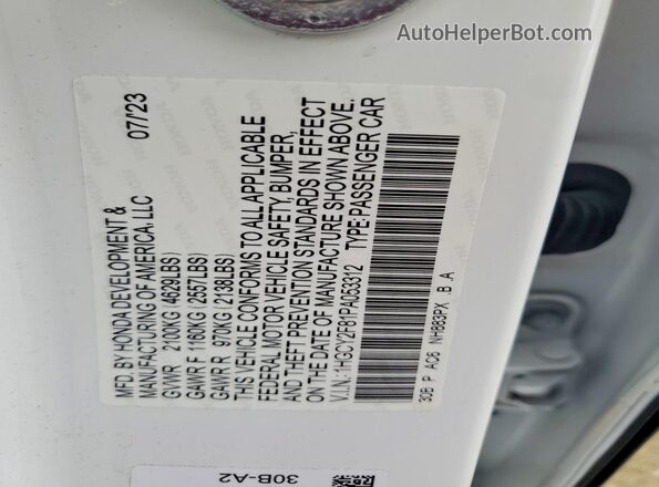 1HGCY2F81PA053312 2023 HONDA ACCORD White ძრავის განყოფილების ხედი