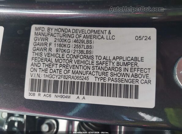 1HGCY2F82RA065245 2024 HONDA ACCORD Черный Вид подкапотного пространства