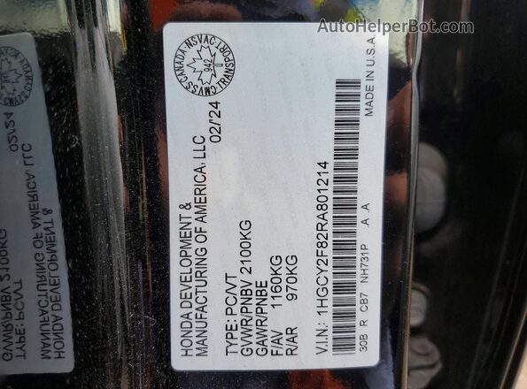 1HGCY2F82RA801214 2024 HONDA ACCORD Black Вид наклейки з VIN-кодом