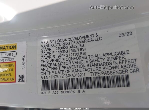 1HGCY2F84PA018201 2023 HONDA ACCORD Белый Вид подкапотного пространства