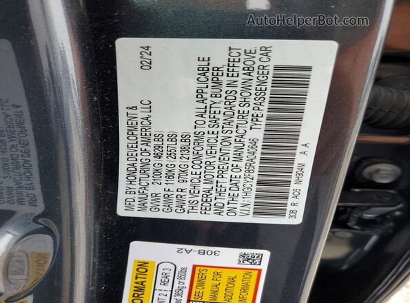 1HGCY2F85RA040646 2024 HONDA ACCORD Gray Vista del compartimento del motor
