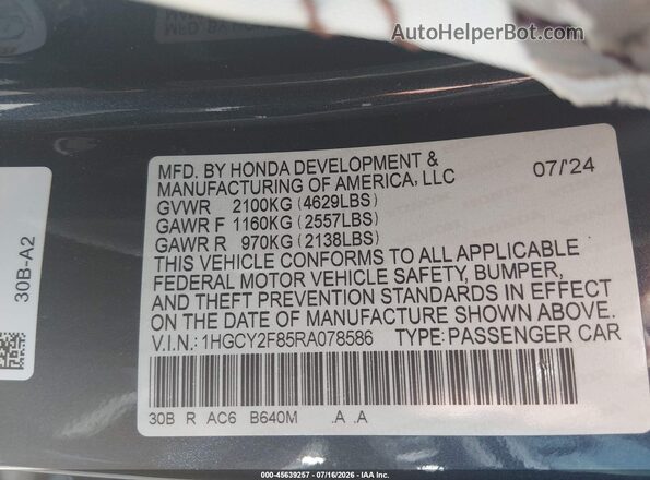 1HGCY2F85RA078586 2024 HONDA ACCORD Navy Շարժիչի բաժամունքի տեսք