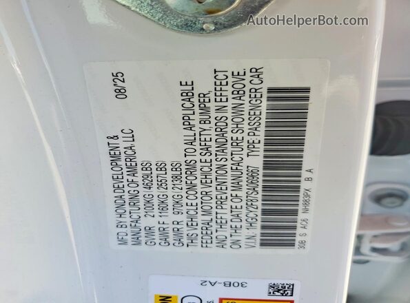 1HGCY2F87SA069667 2025 HONDA ACCORD White Vista de la etiqueta del VIN