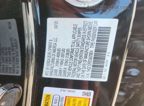1HGCY2F87SA079874 2025 HONDA ACCORD Black VIN კოდის სტიკერის ხედი