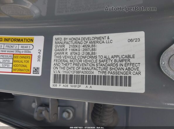 1HGCY2F88PA050004 2023 HONDA ACCORD Gray Շարժիչի բաժամունքի տեսք