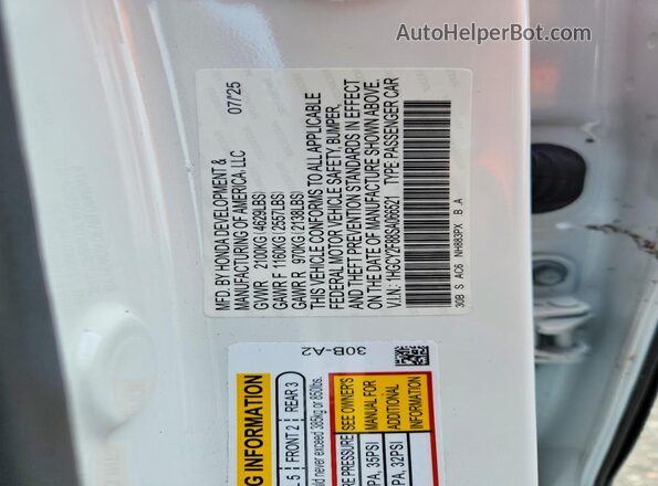 1HGCY2F88SA066521 2025 HONDA ACCORD White Vista de la etiqueta del VIN