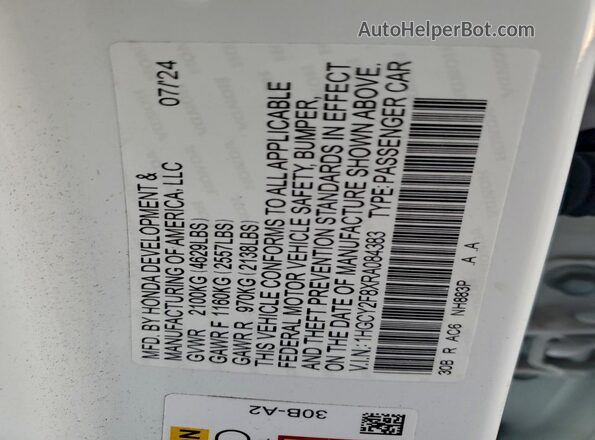 1HGCY2F8XRA084383 2024 HONDA ACCORD White ძრავის განყოფილების ხედი