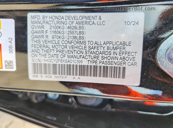 1HGCY2F8XSA010399 2025 HONDA ACCORD Black VIN კოდის სტიკერის ხედი