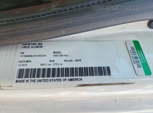 1HTMMMML9HH465345 2017 INTERNATIONAL 4000 White Widok komory silnika