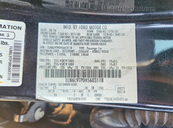 1LN6L9TP0H5603118 2017 LINCOLN CONTINENTA Black Vista del compartimento del motor