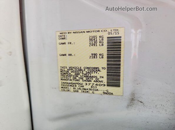 1N4AA6AP0GC377409 2016 NISSAN MAXIMA Белый Вид подкапотного пространства