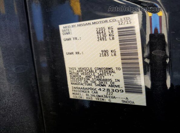 1N4AA6AP0GC428309 2016 NISSAN MAXIMA Black Engine compartment view