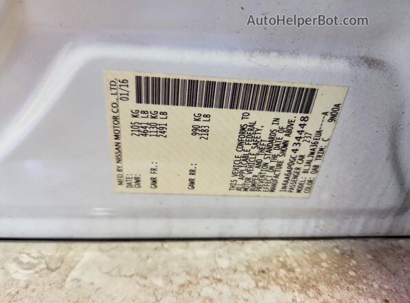 1N4AA6AP0GC434448 2016 NISSAN MAXIMA White VIN კოდის სტიკერის ხედი