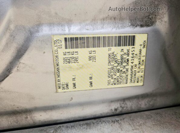 1N4AA6AP0HC416453 2017 NISSAN MAXIMA Silver Widok komory silnika