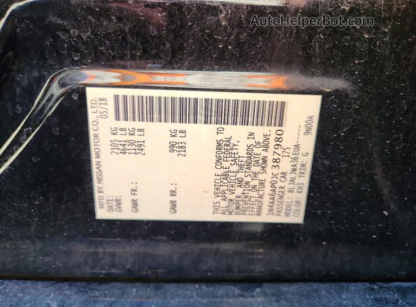 1N4AA6AP0JC387980 2018 NISSAN MAXIMA Black Widok komory silnika