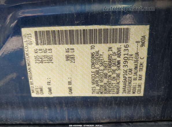 1N4AA6AP1GC390136 2016 NISSAN MAXIMA Blue Engine compartment view