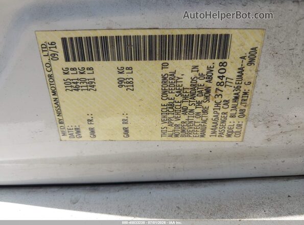 1N4AA6AP1HC378408 2017 NISSAN MAXIMA White Շարժիչի բաժամունքի տեսք