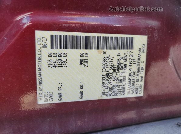 1N4AA6AP1HC436727 2017 NISSAN MAXIMA Burgundy Engine compartment view