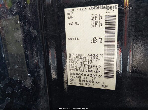 1N4AA6AP1JC409324 2018 NISSAN MAXIMA Black Vista del compartimento del motor