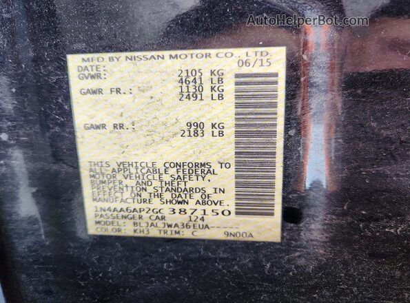 1N4AA6AP2GC387150 2016 NISSAN MAXIMA Черный Вид подкапотного пространства