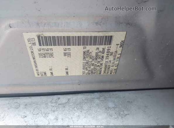 1N4AA6AP2GC394891 2016 NISSAN MAXIMA Silver Widok komory silnika