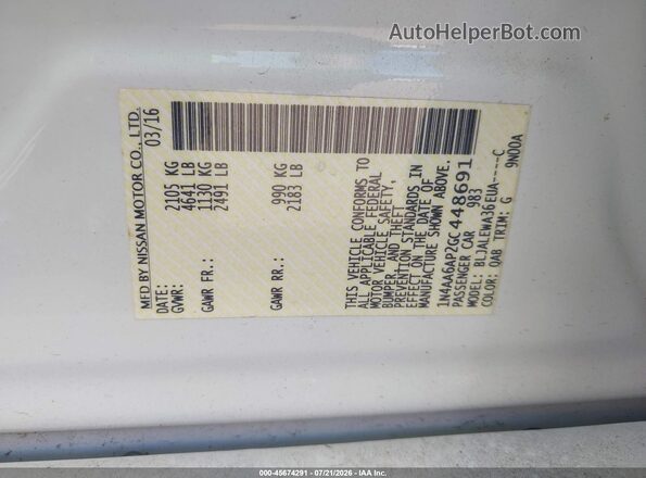 1N4AA6AP2GC448691 2016 NISSAN MAXIMA White Vista del compartimento del motor