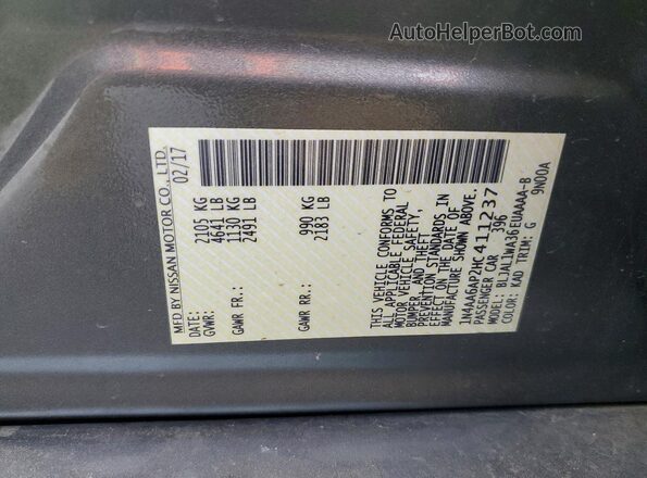 1N4AA6AP2HC411237 2017 NISSAN MAXIMA Gray ძრავის განყოფილების ხედი