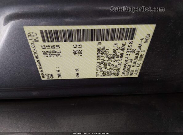 1N4AA6AP2HC433058 2017 NISSAN MAXIMA Gray Widok komory silnika