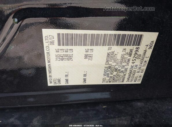 1N4AA6AP2HC452998 2017 NISSAN MAXIMA Black Vista del compartimento del motor
