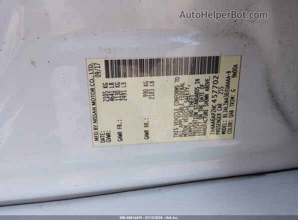 1N4AA6AP2HC457702 2017 NISSAN MAXIMA White Շարժիչի բաժամունքի տեսք