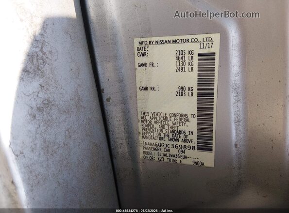 1N4AA6AP2JC369898 2018 NISSAN MAXIMA Silver Շարժիչի բաժամունքի տեսք