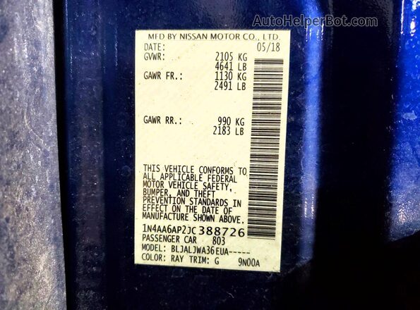 1N4AA6AP2JC388726 2018 NISSAN MAXIMA Blue Engine compartment view