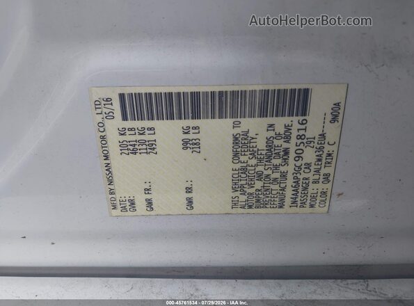 1N4AA6AP3GC905816 2016 NISSAN MAXIMA White Вид підкапотного простору