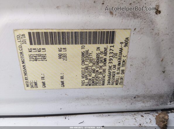 1N4AA6AP3HC391371 2017 NISSAN MAXIMA White Widok komory silnika