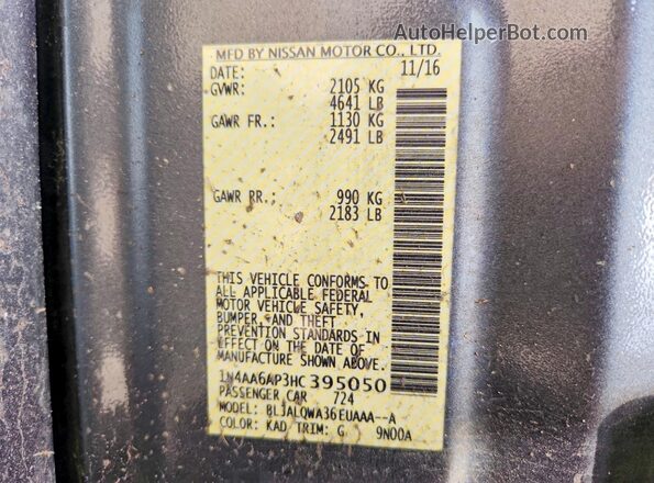 1N4AA6AP3HC395050 2017 NISSAN MAXIMA Gray VIN sticker view