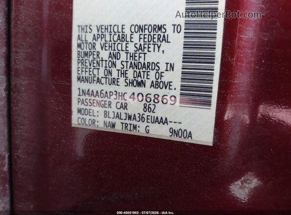 1N4AA6AP3HC406869 2017 NISSAN MAXIMA Red Vista del compartimento del motor