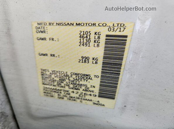 1N4AA6AP3HC422649 2017 NISSAN MAXIMA White Շարժիչի բաժամունքի տեսք
