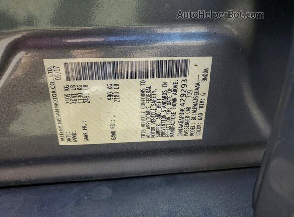 1N4AA6AP3HC429293 2017 NISSAN MAXIMA Gray Vista del compartimento del motor