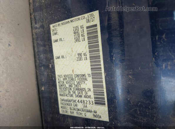 1N4AA6AP3HC448233 2017 NISSAN MAXIMA Blue Շարժիչի բաժամունքի տեսք