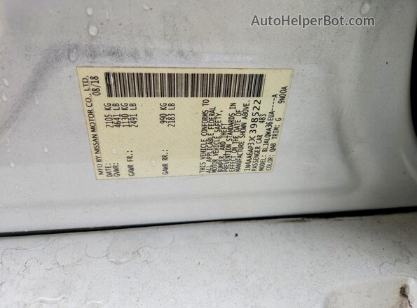 1N4AA6AP3JC398522 2018 NISSAN MAXIMA White ძრავის განყოფილების ხედი