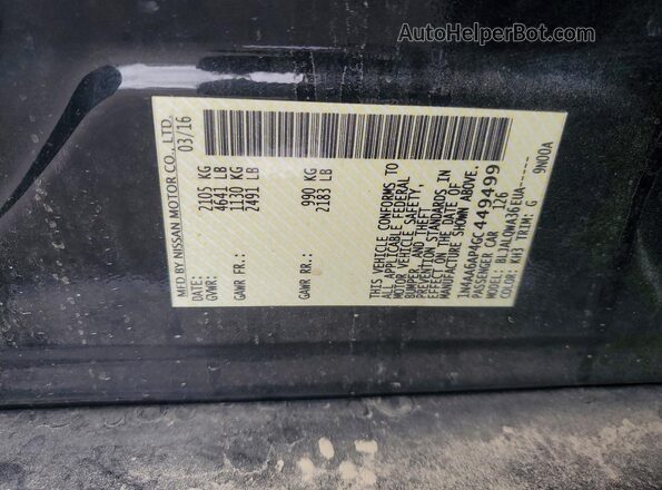 1N4AA6AP4GC449499 2016 NISSAN MAXIMA Black Vista del compartimento del motor
