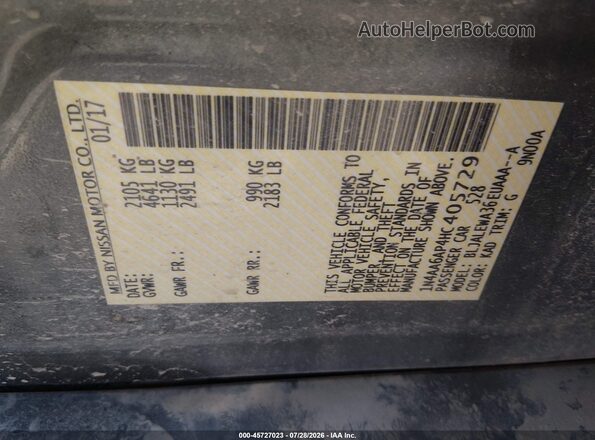 1N4AA6AP4HC405729 2017 NISSAN MAXIMA Gray ძრავის განყოფილების ხედი